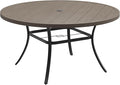 DIFY Patio Round Dining Table, 53" All Weather Round Outdoor Table with 1.57" Umbrella Hole for 8 Person, Perfect for Yard, Balcony and Lawn, Grey Wood-Like