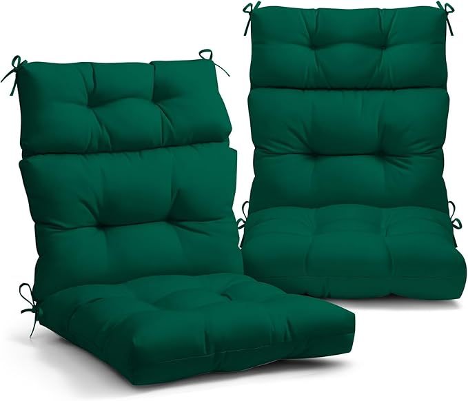 EAGLE PEAK Tufted Outdoor/Indoor High Back Patio Chair Cushions, Set of 2, 46'' x 22'', Dark Green