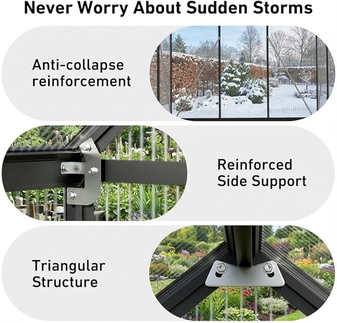 8x16 FT Outdoor Greenhouse, Aluminum Frame Quick Lock System, Large Walk-in Garden Greenhouse for Vegetables, Flowers & Plants, with Sliding Door & Screened Vent Window, Black