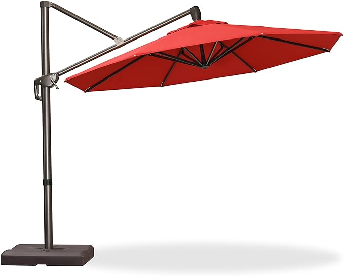 PURPLE LEAF 10FT Cantilever Patio Umbrella with 360-degree Rotation Aluminum Round Outdoor Offset Hanging Umbrella for Patio Pool, Red
