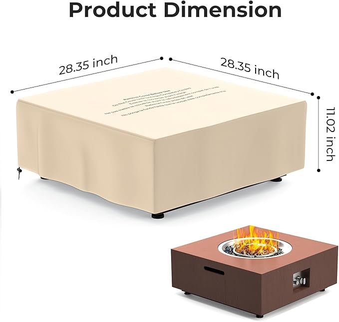 Fire Pit Cover 28 Inch Square Outdoor Propane Fire Pit Table Cover Polyester with PVC Coating Material, Tear-Resistant, UV Resistant, Waterproof, Windproof, Fading Resistant, Anti-Crack