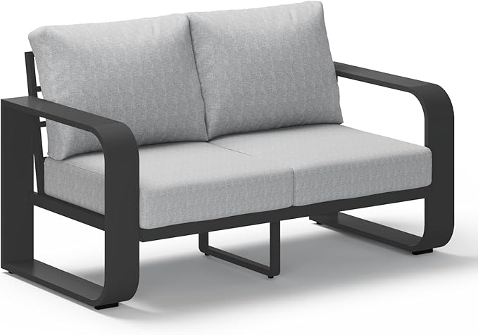 Oasbira Aluminum Outdoor Patio Couch Loveseat, Oversized Patio Sofa with Widened Armrest & Ultra-Thick Cushions, Deep Seating Modern Patio Furniture for Backyard, Deck, Gray