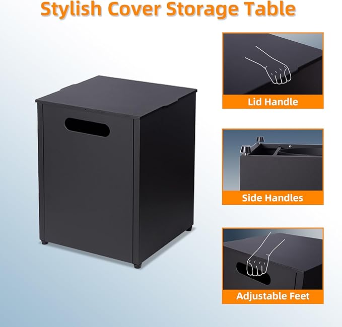 Propane Tank Cover Table, Propane Tank Storage Box for Hiding 20 Pound Propane Tanks, 16’’ Camper Gas Tank Hideaway Dining Table with Side Handles, Black