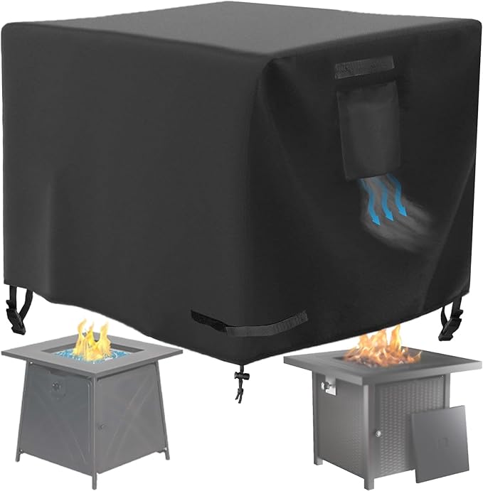 Square Gas Fire Pit Cover 28 x 28 x 25 Inch, Waterproof & 600D Heavy Duty Fire Table Cover, Compatible with Ciays, Xbeauty, Yaheetech, BALI OUTDOORS and more 28x28 Inch Patio Propane Firepits