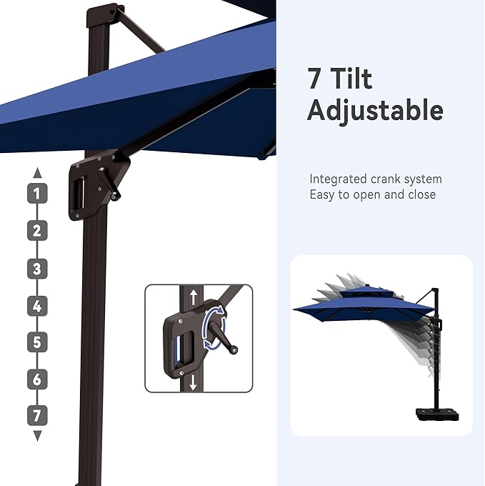 9' X 12' Cantilever Patio Umbrella Double Top Rectangular Outdoor Large Offset Umbrellas with 7 Tilts Adjustable 360°Rotation for Deck Pool Garden Backyard, Navy