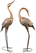 QNGCOLRCY 2pcs Crane Garden Statues, Metal Crane Outdoor, Blue Heron Sculpture Metal Yard Art, Large Garden Heron Lawn Ornaments for Backyard Pond Patio Porch Outside Decorations