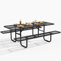 Rueekfil 72" Coated Picnic Table with Umbrella Hole, Heavy Duty Commercial Picnic Table for Outdoors, Family & Party Ready for School Camping, Rectangular, Black