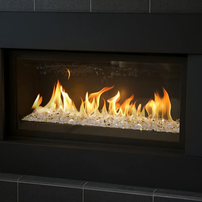 Onlyfire 10 pounds Fire Glass for Propane Fire Pit and Gas Fireplace, 1/4 Inch Reflective Firepit Glass Rocks for Fire Pit Table and Fire Bowl, High Luster Gold