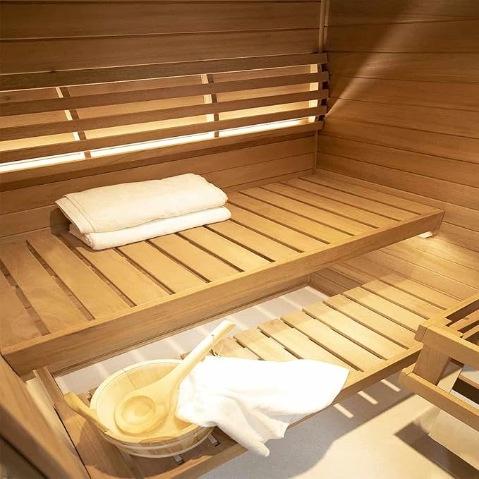 2 Person Traditional Home Steam Sauna with Red Light Therapy and Negative Ions,No EMF - Indoor Personal Luxury Spa for House and Gym - Made from Canadian Hemlock