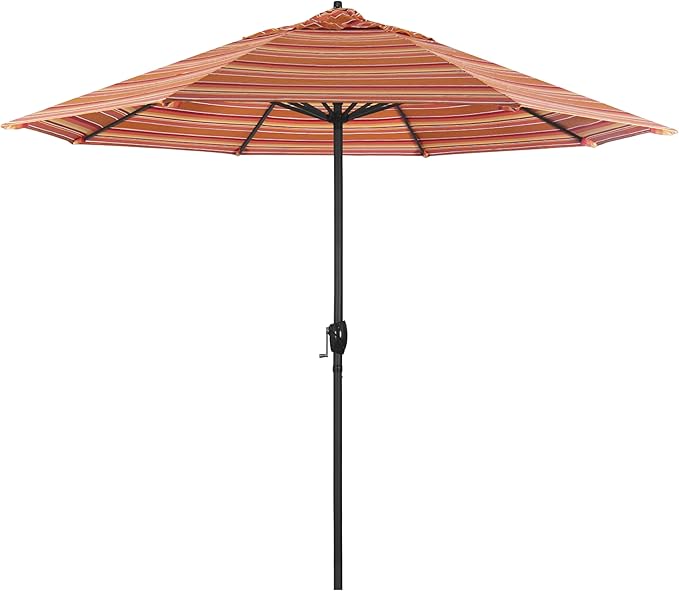 California Umbrella 9' Rd Aluminum Patio Umbrella, Crank Lift, Auto Tilt, Black Finish, Sunbrella Dolce Mango