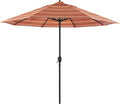 California Umbrella 9' Rd Aluminum Patio Umbrella, Crank Lift, Auto Tilt, Black Finish, Sunbrella Dolce Mango
