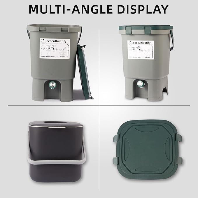 Bokashi Compost Bin, 4.7 Gallon Bokashi Composter with Bokashi Bran, Indoor Compost Bin, Kitchen Countertop Compost Bin with Lid, Kitchen Composter, Outdoor Bokashi Composter Starter