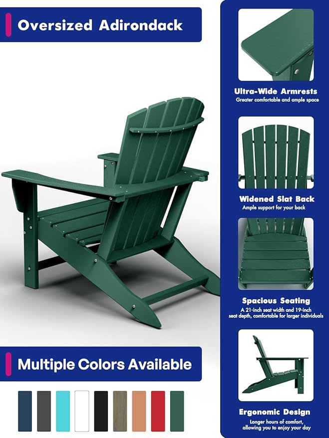 BRIOPAWS Adirondack-Chairs-Set of 6 | Fire Pit Chair | Oversized | HDPE Plastic | Weather Resistant | for Deck Outdoor Poolside Campfire | Forest