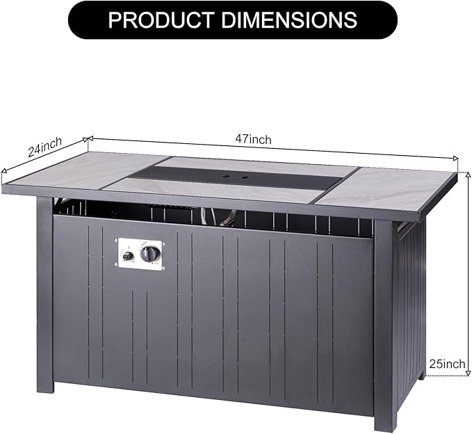 47" Propane Fire Pit Table with Real Ceramic Tabletop, 50000 BTU Gas Firepit Table with Lid & Lava Stones, Outdoor Fire Pit for Dining or Party, Firepit for Outside, Patio