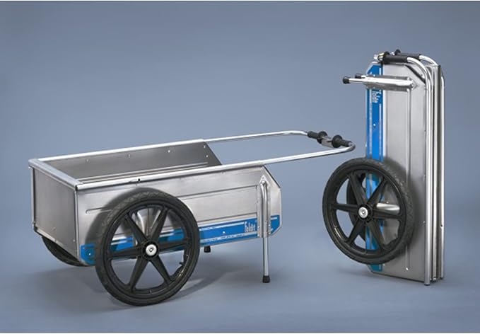 Tipke Manufacturing Company Foldit Portable Aluminum Folding Cart Multipurpose for Groceries, Yard and Construction work, Blue Stripe with Rear Gate
