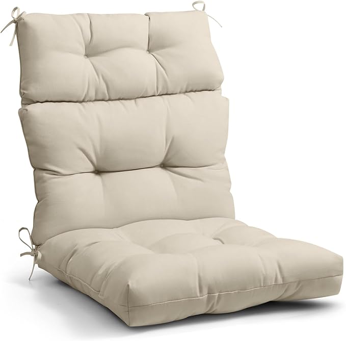 EAGLE PEAK Tufted Outdoor/Indoor High Back Patio Chair Cushion, Set of 1, 46'' x 22'', Beige