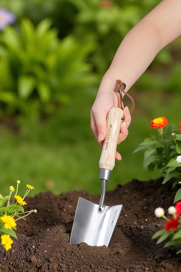Heavy Duty Garden Trowel Stainless Steel Hand Shovel with Comfortable Grip Wood Handle for Digging, Weeding and Transplanting