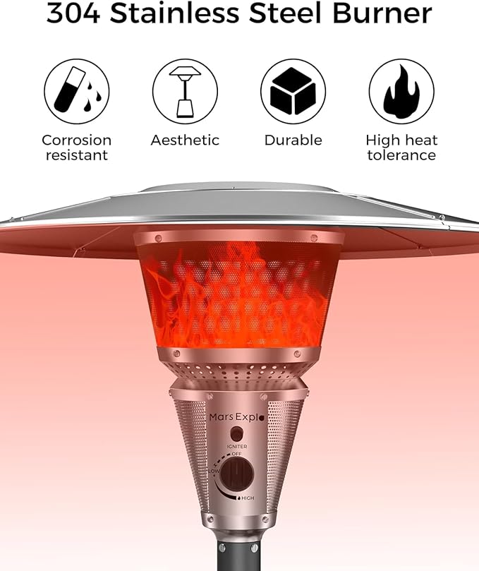 50,000 BTU Patio Heater for Outdoor Use With Adjustable Heat Focusing Top, Portable Propane Patio Heater with Wheels, Stainless Steel Burner for Porch, Deck, Garden, Commercial(Black)