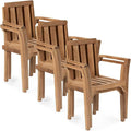 TITAN GREAT OUTDOORS Ash & Ember Sage Grade A Teak Classic Stacking Armchairs, Weather Resistant Premium Solid Wood Patio Lounge Chair with Intricate Back Support (6 Pack)