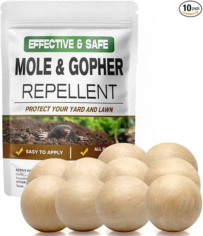 Mole Repellent, Gophers Repellent, Vole Repellant Outdoor, Groundhog Deterrent, Armadillo Repellent for Garden, Mole Control, Keep Mole Out of Yard, Safe Around Pet & Plant-10P