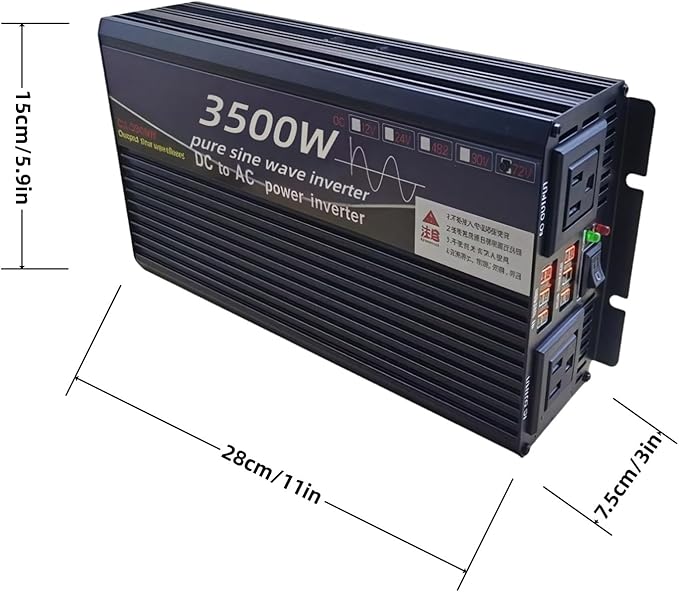 3500W Power Inverter 12V DC to 110V AC Converter with LED Display Dual AC Outlets Dual Fans Radiating for RV, Camp, Boat and Home Emergency Portable Pure Sine Wave Inverter (LED Screen, 3500W 12V)