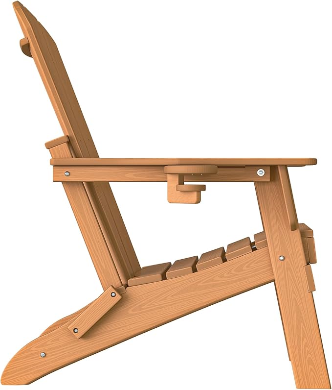 Plawdlik Folding Adirondack Chair, Cup Holder,SGS Tested, Wooden Textured, Heavy All-Weather HDPE Comfortable Set Poolside Backyard Lawn Teak Set 2