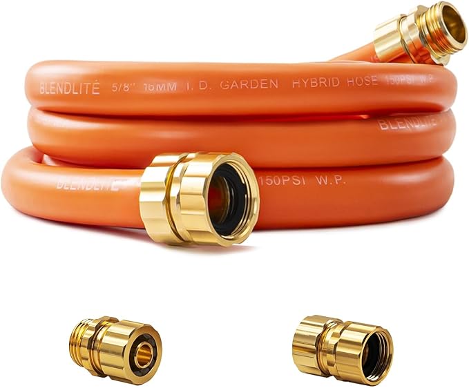 5/8" x 5ft Hybrid Garden Hose, Custom Length, -40°F to 150°, All-weather, NO Kink, Flexible, Leakproof water Hose With Additional Customizable Solid GHT Fittings