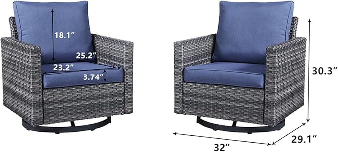 HUMMUH 5 Piece Patio Furniture Set,PE Wicker Patio Swivel Rocker Chairs Outdoor Chairs Set of 2 with Side Table for Porch,Garden,Backyard