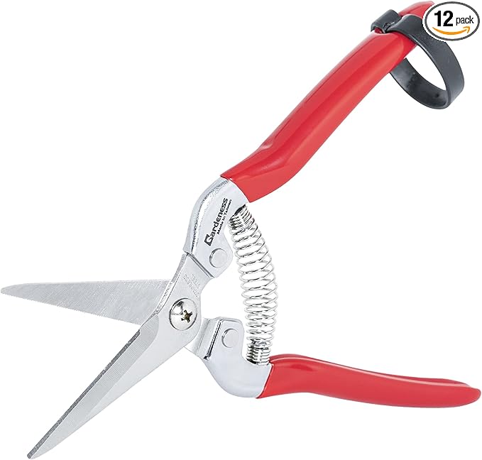 Gardeness 12PCS Pruning Shear Straight Pruning Snip with Stainless Steel Serrated Blade, Adjustable Joint Screw Micro Tip Garden Scissor for Arranging, Trimming, Harvesting Fruit, Vegetables