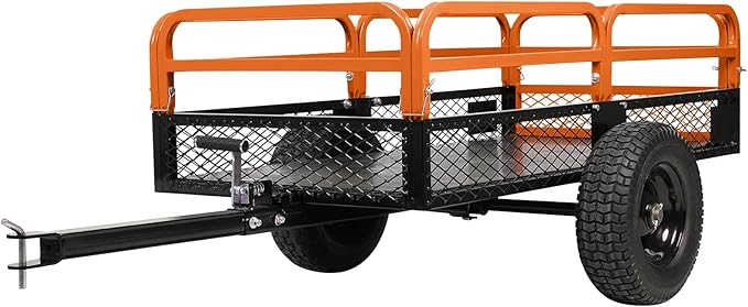 1500LB Steel Dump Cart with All-Terrain Tires & Foot-Pedal Dumping, Heavy Duty Utility Trailer for Yard, Garden, and Construction Use, Compatible with ATV and Tractor