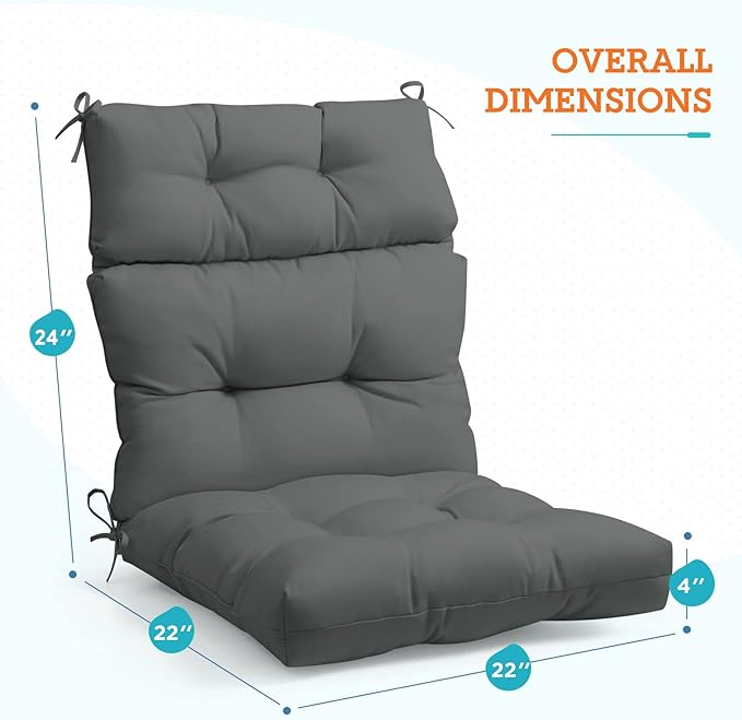 EAGLE PEAK Tufted Outdoor/Indoor High Back Patio Chair Cushions, Set of 2, 46'' x 22'', Gray