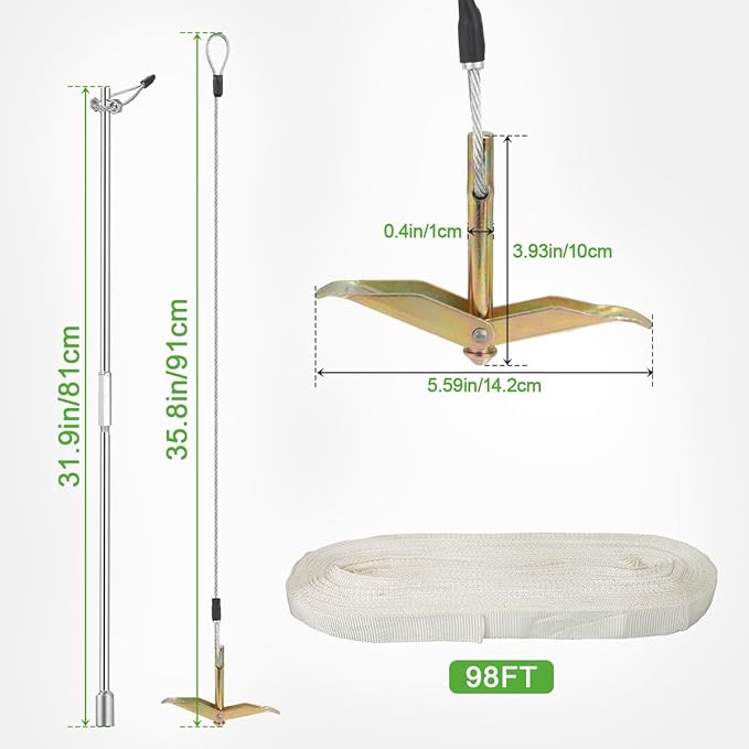 4 Pack Ground Earth Anchors, Easy Hook Anchor with Driving Rod, Earth Anchor Cable Stakes with Webbing for Anchor Tunnel Creenhouse, Large Walk-in Green House, Greenhouse Plastic