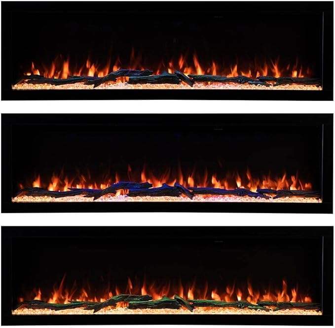 Modern Ember Highmark 72 Inch Smart Linear Electric Fireplace - Premium Flame with 10 Colors, Sleek Hidden Vent Design, Install Recessed in-Wall or Wall-Mount, WiFi Enabled.