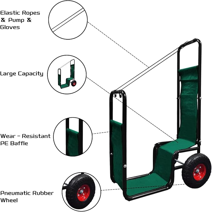 Firewood Cart: 44 X 27 X 20 in Heavy Duty 220 lbs Load Capacity Waterproof Easy Assembly Rack for Indoor Garden Backyard Fireplace Men Women Use with Pneumatic Rubber Wheels