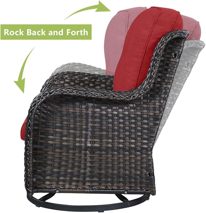 HUMMUH Outdoor Patio Furniture with Fire Pit Table Outdoor Conversation Set PE Wicker Patio Couch Swivel Glider Chairs for Balcony Garden,Lawn,Deck
