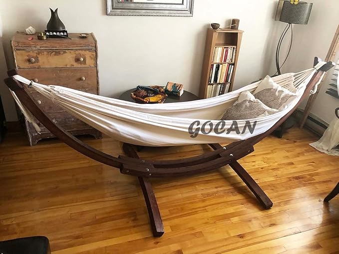 GOCAN Brazilian Double Hammock 2 Person 330X150cm Load 500Pound Cotton Hammock for Patio Porch Garden Backyard Lounging Outdoor and Indoor (Beige)