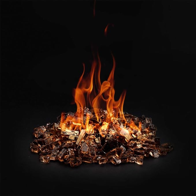 Onlyfire 10 pounds Fire Glass for Propane Gas Fire Pit, 1/4-Inch High Luster Fireplace Glass Rocks for Fire Pit Table, Copper