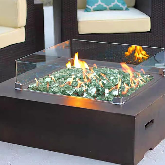 Fire Glass for Propane Fire Pit, 1/4 Inch High Reflective Fireplace Glass Rocks for Fire Pit Table, 10 lbs Fire Pit Glass Rocks for Outdoor Fire Table and Landscaping, Light Green