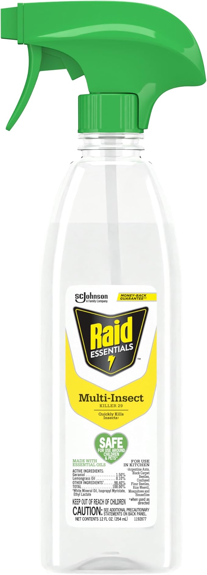 Raid Essentials Multi-Insect Killer Spray Bottle, Child & Pet Safe, for Indoor Use, 12 oz (Pack of 3)