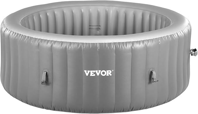 VEVOR Inflatable Hot Tub, 2 to 4 Person Capacity, 70.9 x 26 in Round Portable Outdoor Spa, with 110 Soothing Jets, Filter, Cover and Mat, Multi-Function Control Panel, PVC Outdoor Hot Tub, Grey