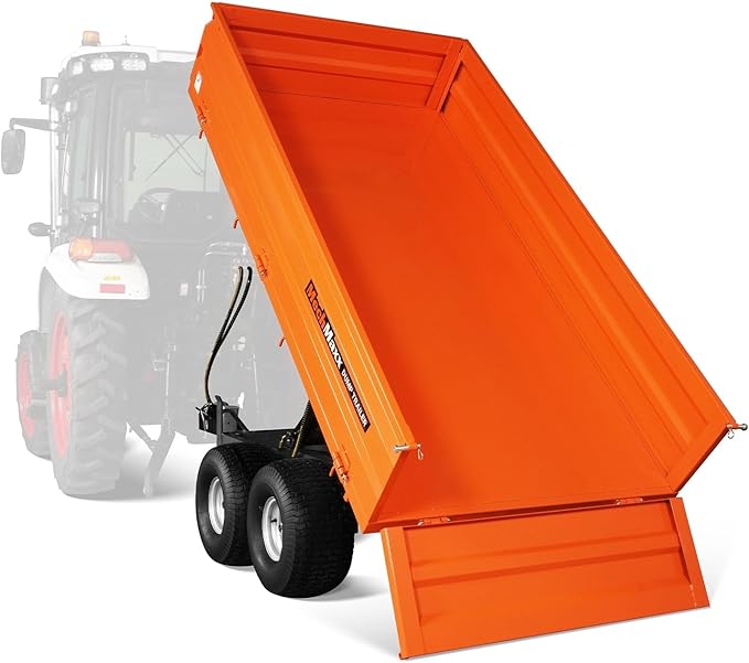 2-Ton Capacity Hydraulic Dumping Heavy-Duty Dump Dumper Cart Agricultural Farm Trailer Cart Mechanical Trailer with Tail Light, Model DT4X8