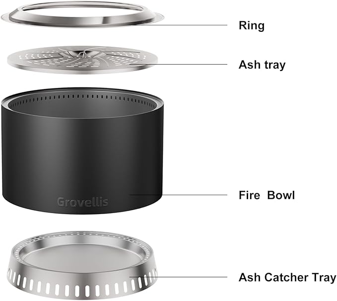 27 inch Smokeless Fire Pit with Waterproof Cover, Stainless Steel Outdoor Smokeless Firepit, Wood Burning Fire Pits for Camping, Bonfire,Low Smoke Firepit for Outside