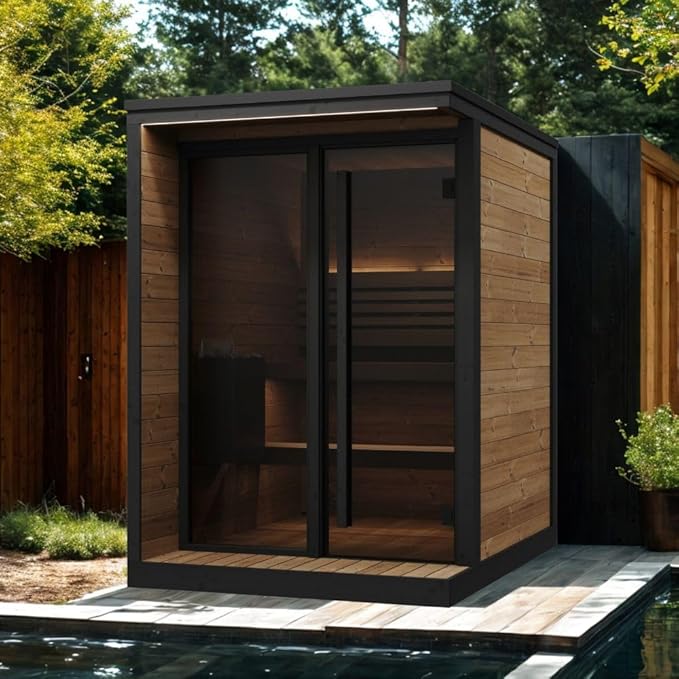 GL4 Outdoor Sauna Kit, Garden Luxury-Series Outdoor DIY Sauna Kit, Thermo-Spruce, up to 4 Persons Bundles (Sauna Heater and Sauna Stones Included) (HIVE MINI 6 WiFi - Black)