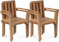 TITAN GREAT OUTDOORS Ash & Ember Sage Grade A Teak Classic Stacking Armchairs, Weather Resistant Premium Solid Wood Patio Lounge Chair with Intricate Back Support (4 Pack)