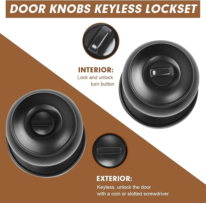RAZCC Privacy Door Knobs, 10 Pack Matte Black Door Knobs with Lock, Bed and Bath Door Knob Interior Keyless Locksets, Round Door Handles Reversible for Left Right Handed Doors