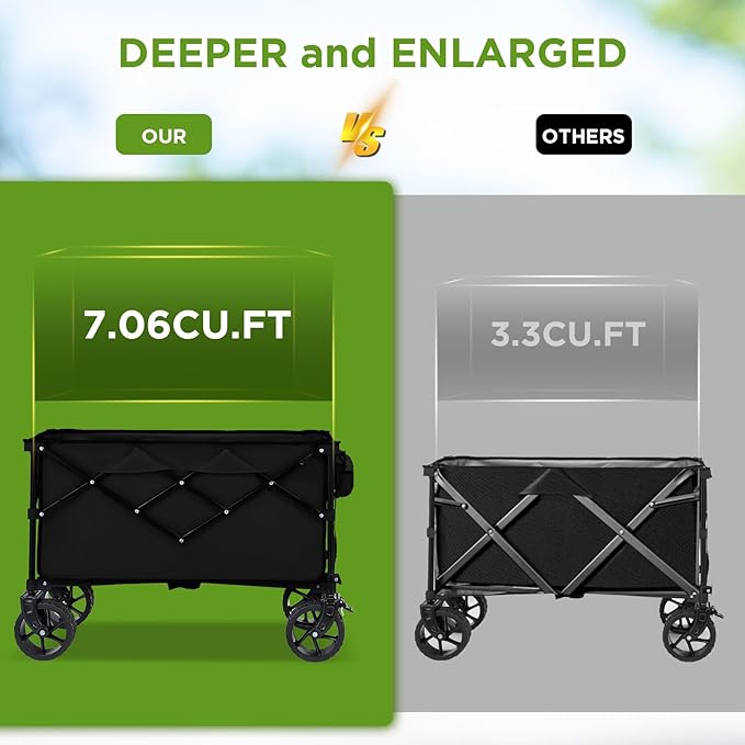 Bezseller Collapsible Wagon 400 lbs, Wagons Carts Foldable, Beach Carts with Big Wheels for Sand, Utility Grocery Shopping Cart for Grocery, Sports, Garden, Shopping and Camping, Black