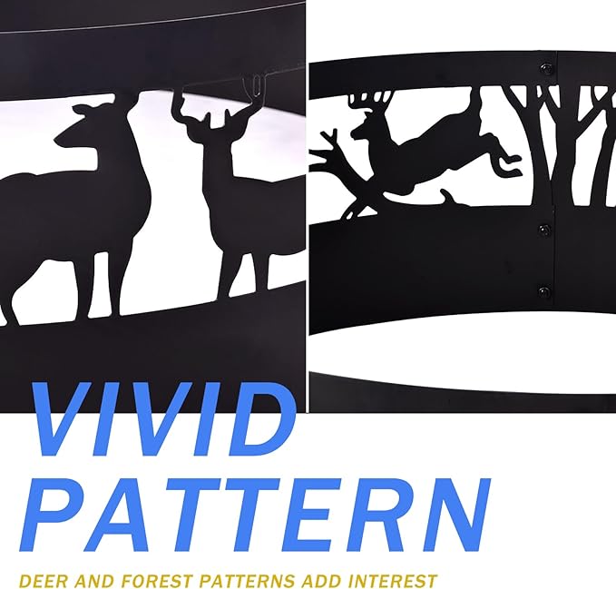 Fire Pit Ring Outdoor Steel: Heavy Duty Round Firepit Ring with Patterned Cutouts for Backyard Camping & Beach Bonfires 36Inch