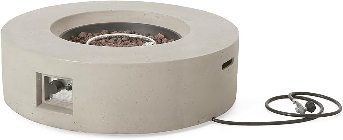 Outdoor Propane Fire Pit Table for Outside Patio, 39 Inch Concrete Fire Pit Table, Round Gas Fire Pit for Garden, Pool, Backyard, 50,000 BTU, Free Lava Rocks, Light Gray