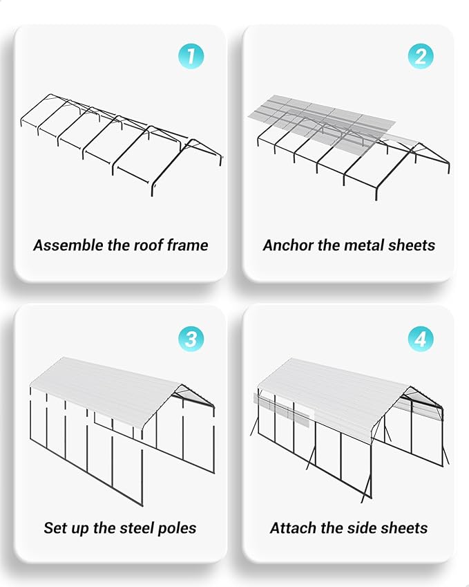 GarveeLife 13 ft x26 ft x11 ft Oversized Metal Carport, Steel Heavy Duty Car Ports for All-Weather, Tall Carport for Full-Size Pickup Trucks, Boats, and Tractors, N.W. 780 LBS