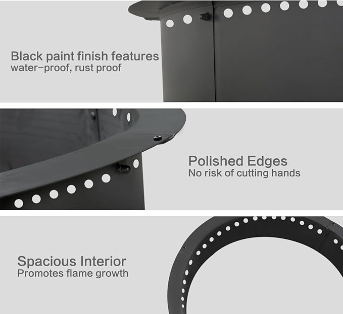SoulMate Outdoor 64-Inch Outer/60-Inch Inner Fire Pit Ring Smokeless,Duty Solid Metal Steel Round Firepit Rim Insert for DIY Fire Pits, Outdoor Above or In-Ground, Camping Garden Patio Backyard.